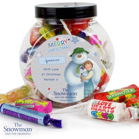 Personalised The Snowman & The Snowdog Blue Sweet Jar £8.99